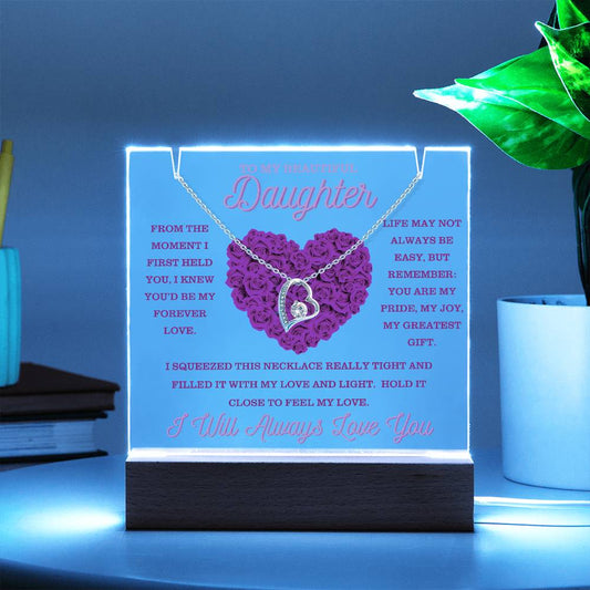 Forever Love Necklace Gift Bundle Keepsake Acrylic Display with LED Base