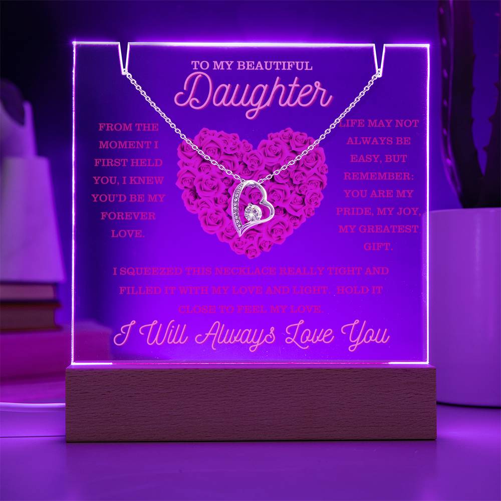 Forever Love Necklace Gift Bundle Keepsake Acrylic Display with LED Base