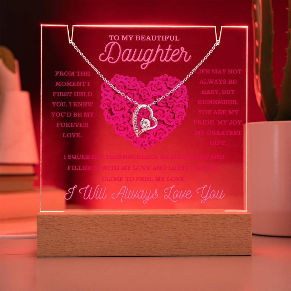 Forever Love Necklace Gift Bundle Keepsake Acrylic Display with LED Base