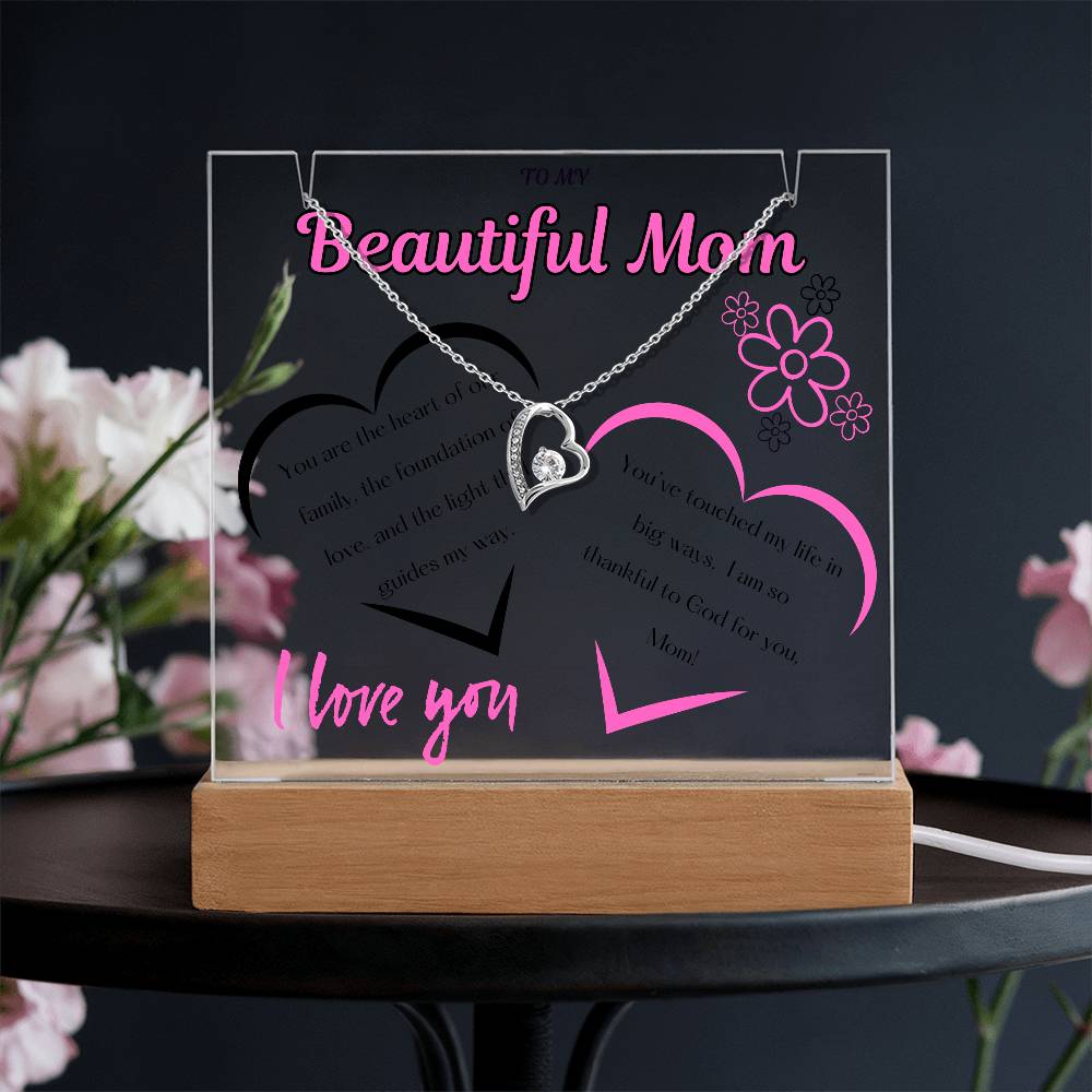 Forever Love Necklace Gift Bundle Keepsake Acrylic Display with LED Base for Mom