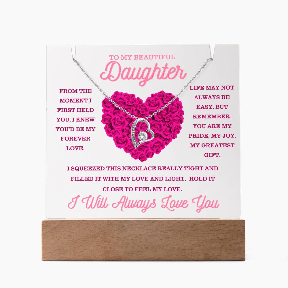 Forever Love Necklace Gift Bundle Keepsake Acrylic Display with LED Base