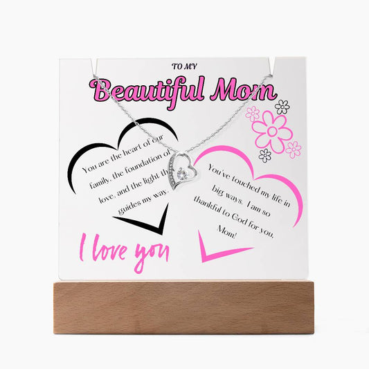 Forever Love Necklace Gift Bundle Keepsake Acrylic Display with LED Base for Mom