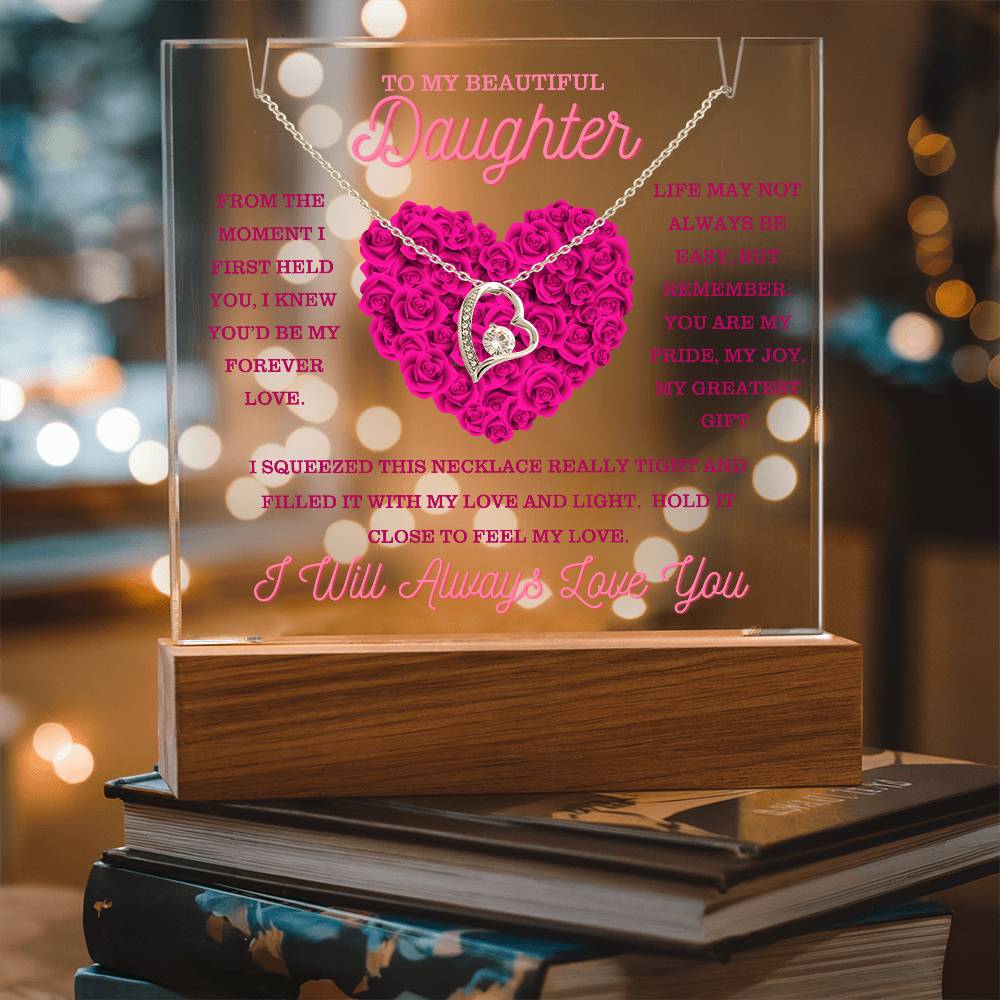 Forever Love Necklace Gift Bundle Keepsake Acrylic Display with LED Base