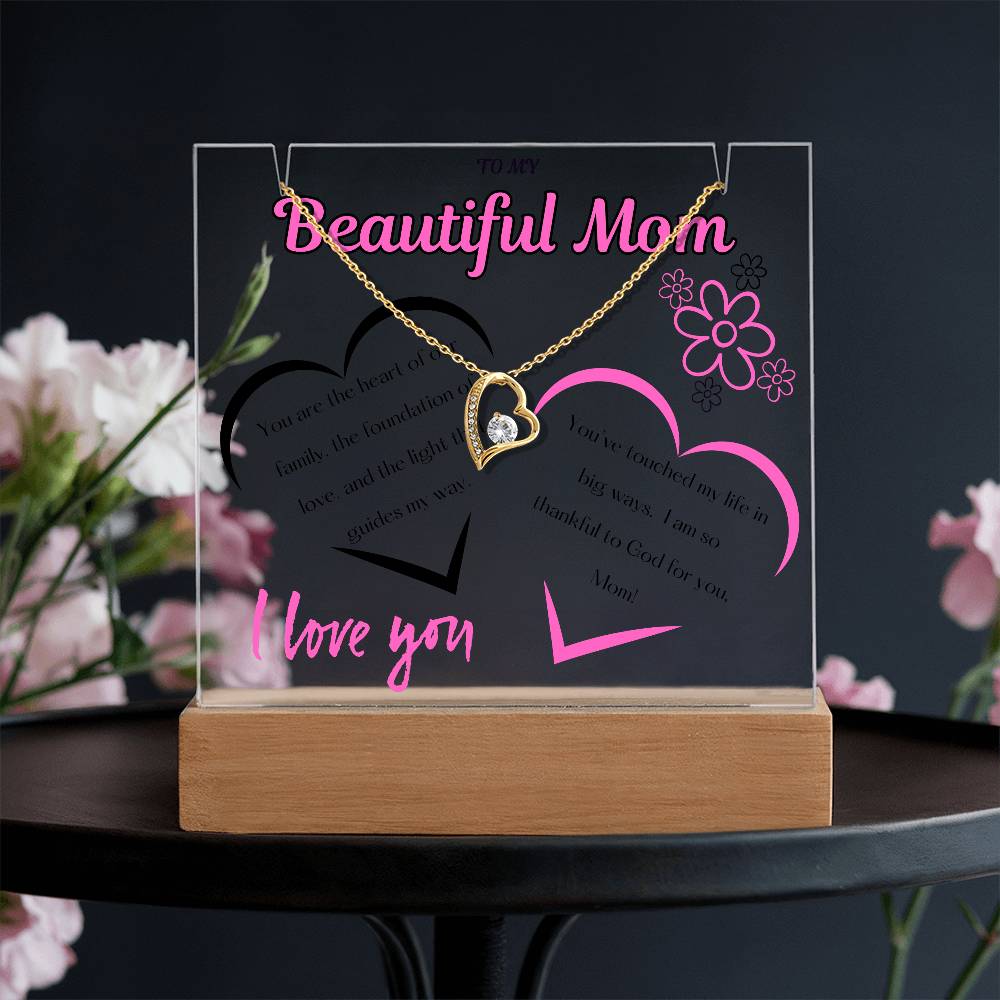 Forever Love Necklace Gift Bundle Keepsake Acrylic Display with LED Base for Mom